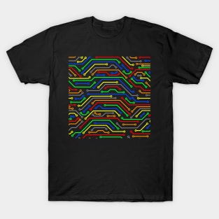 Colorful PCB printed circuit board  trace lines art T-Shirt